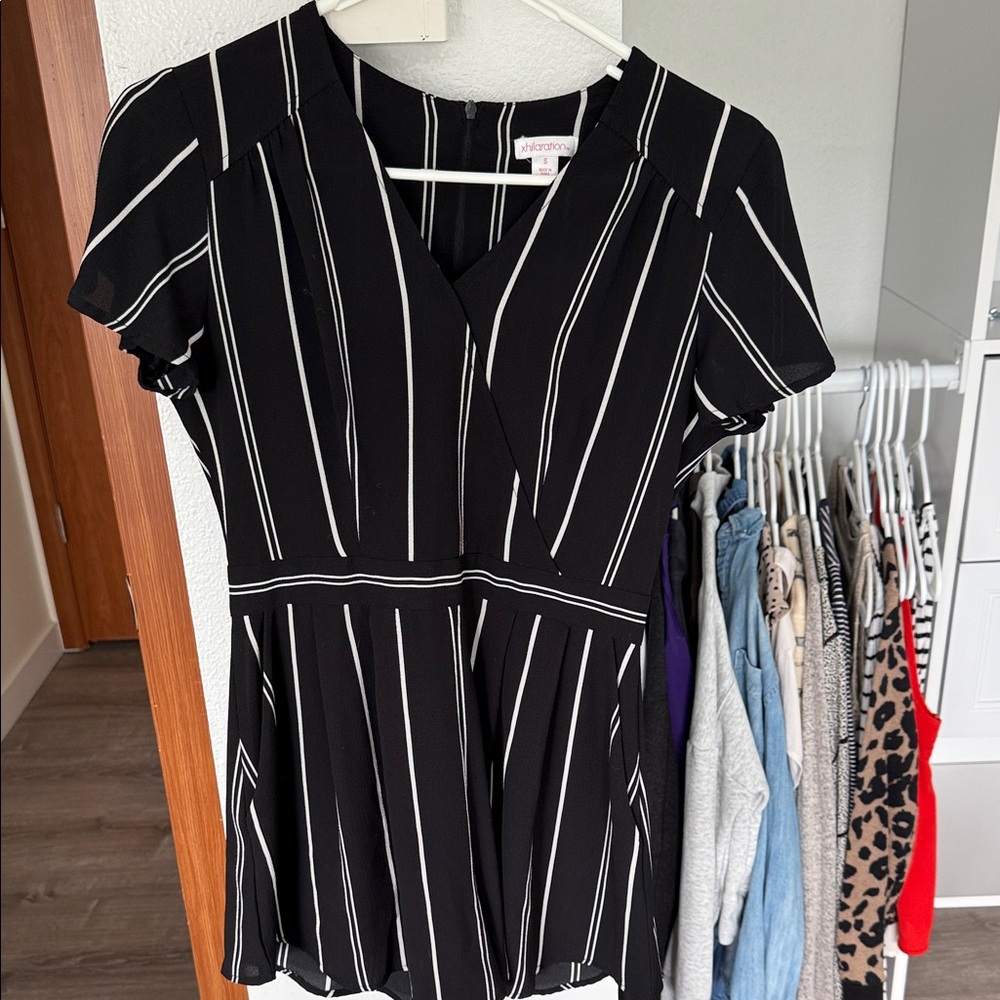 a new day Black and White Striped Blouse